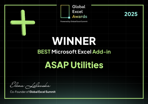 ASAP Utilities has won the 'Best Microsoft Excel Add-in' award at the Global Excel Summit 2025